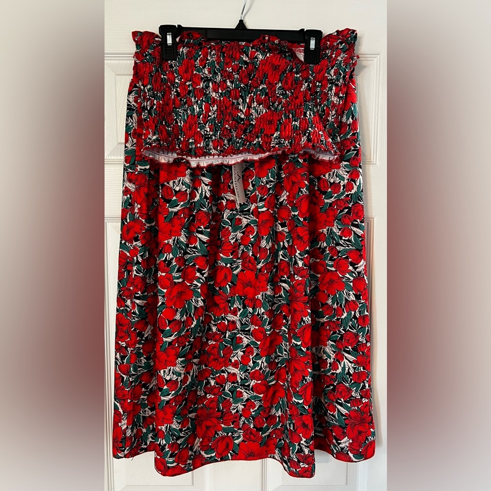 Floral Red and Green Women's Skirt